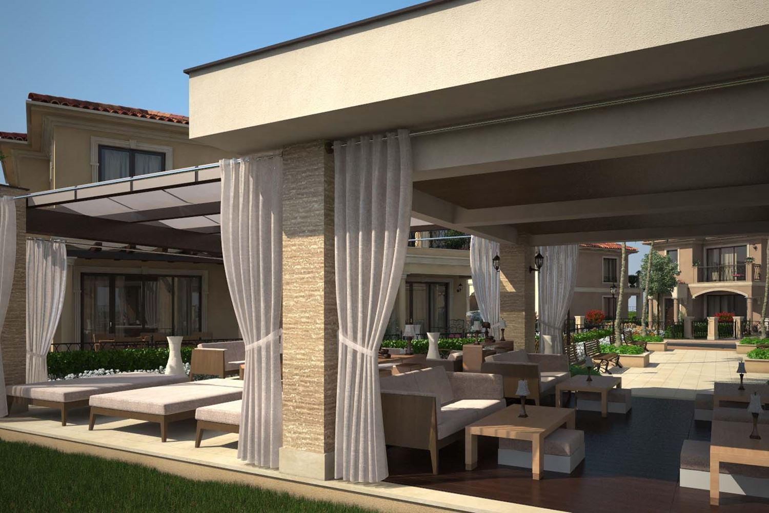 Exklusives zweistöckiges Haus mit drei Schlafzimmern und großzügigem Garten in einer luxuriösen, bewachten Wohnanlage zwischen Sarafovo und Pomorie