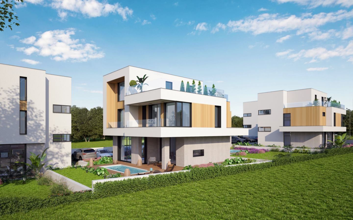 Freistehendes dreistöckiges Haus in einem Boutique-Komplex luxuriöser Häuser mit Meerblick in Budzhaka – Sozopol