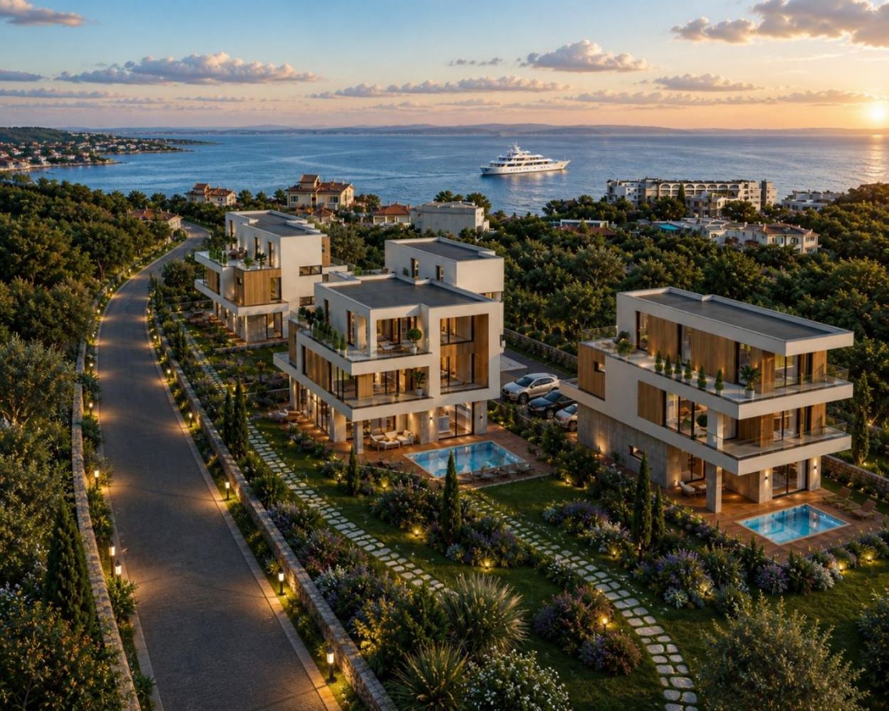 Freistehendes dreistöckiges Haus in einem Boutique-Komplex luxuriöser Häuser mit Meerblick in Budzhaka – Sozopol