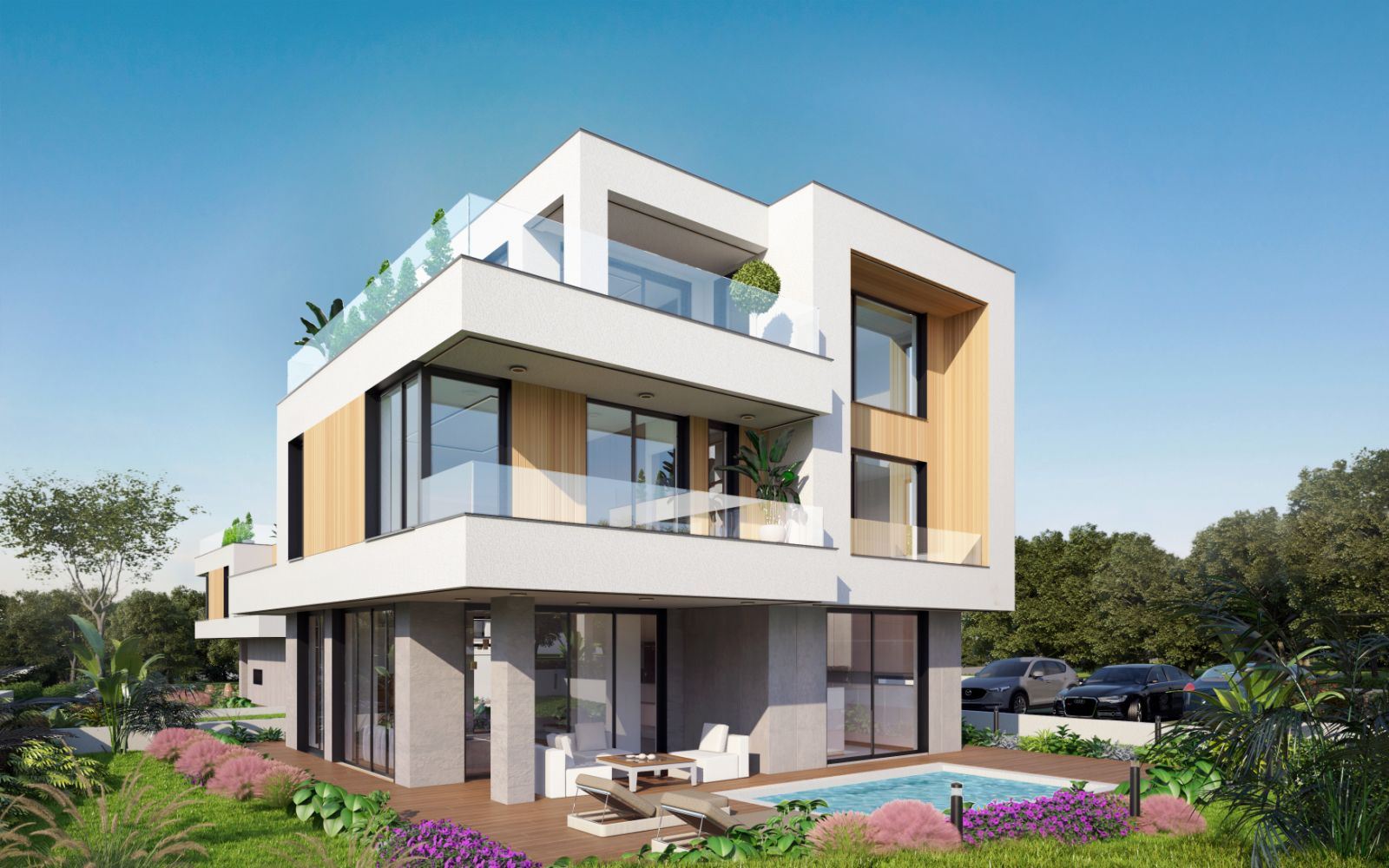 Freistehendes dreistöckiges Haus in einem Boutique-Komplex luxuriöser Häuser mit Meerblick in Budzhaka – Sozopol